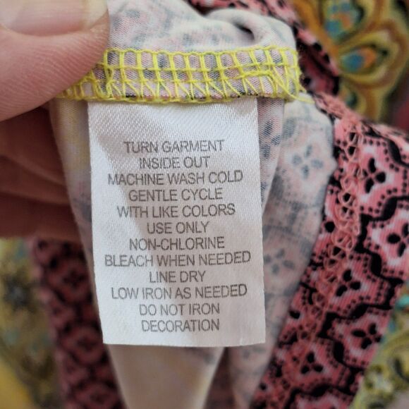 Sunny Leigh Womens Yellow  Printed Tunic Top Size M Stretch Morrocan 3/4 Slv Bar - Picture 7 of 7